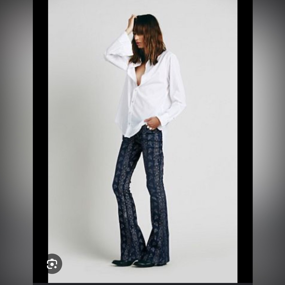 Free people silver city foiled flare jeans